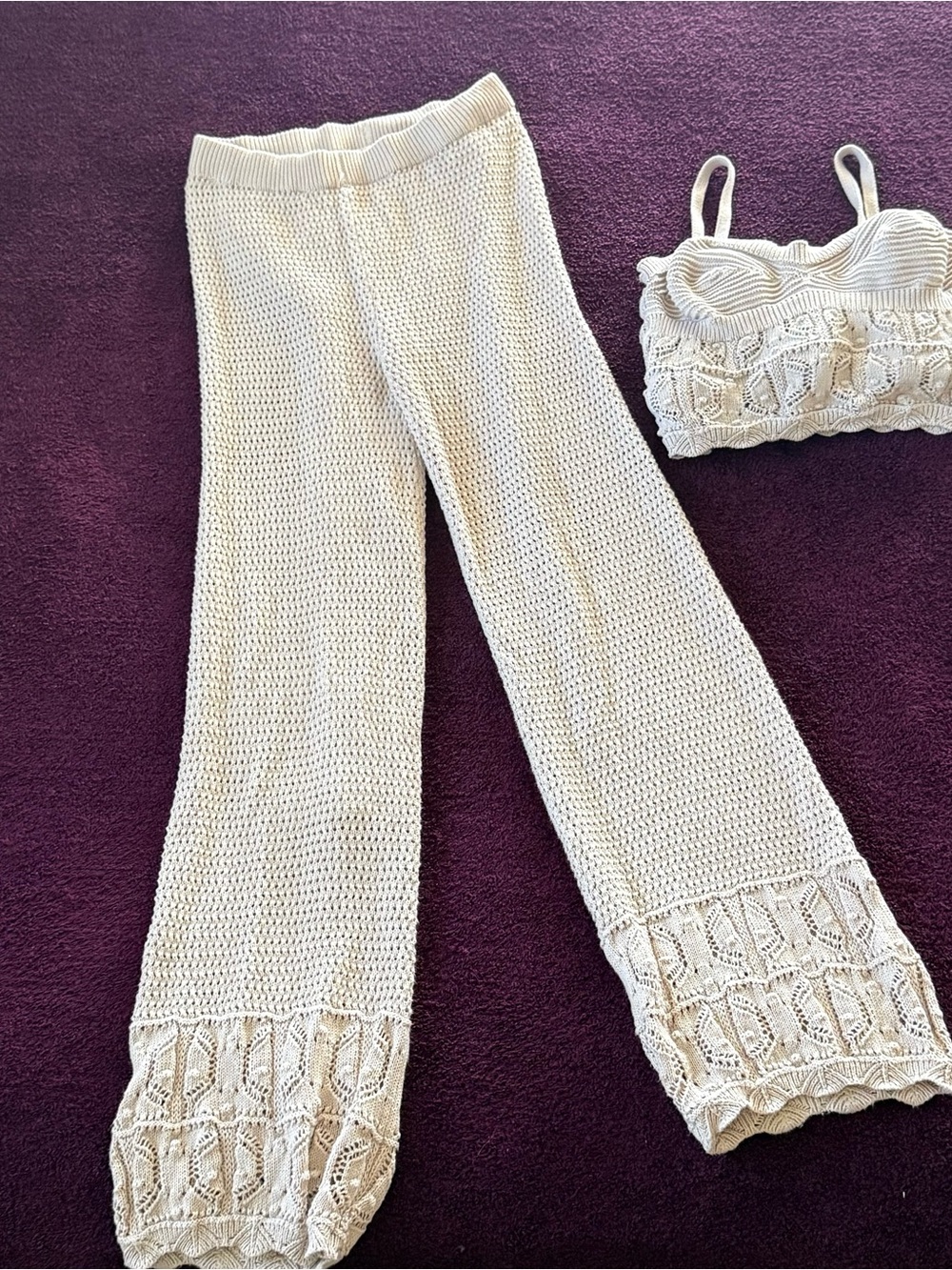 Women’s Knit Lounge Pants and Bralette Set - Cream